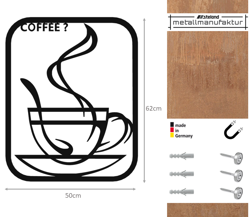 Wandbild Coffee | Stahl pulverbeschichtet